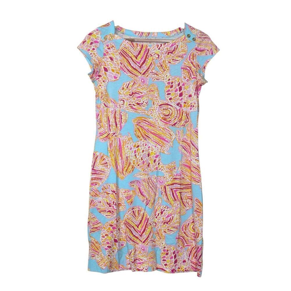 Lilly Pulitzer Fish Sophie Short Sleeve Dress Pima Cotton Jersey Knit Women’s XS